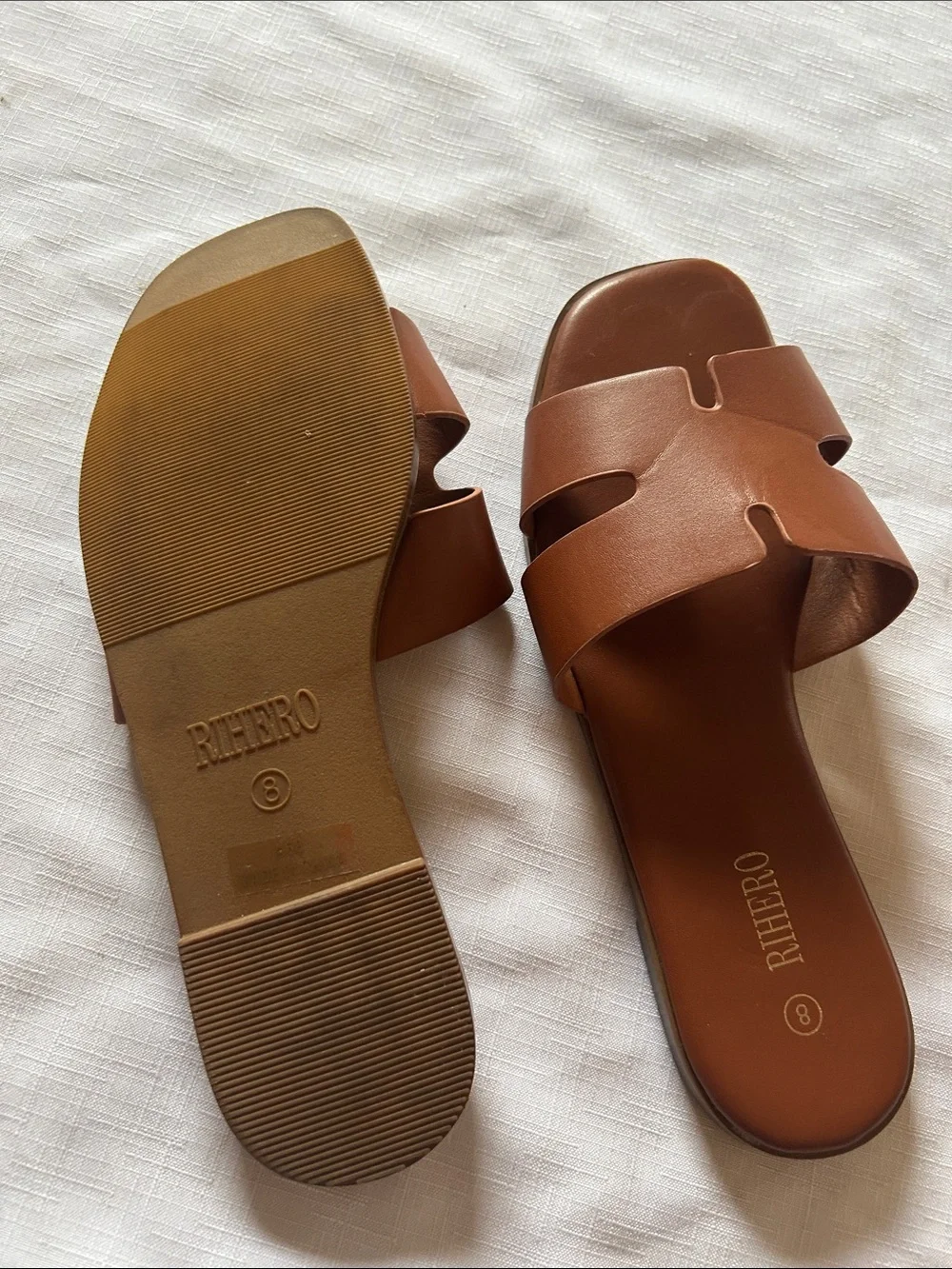 Women's Brown Slide Sandals with Cutout Straps